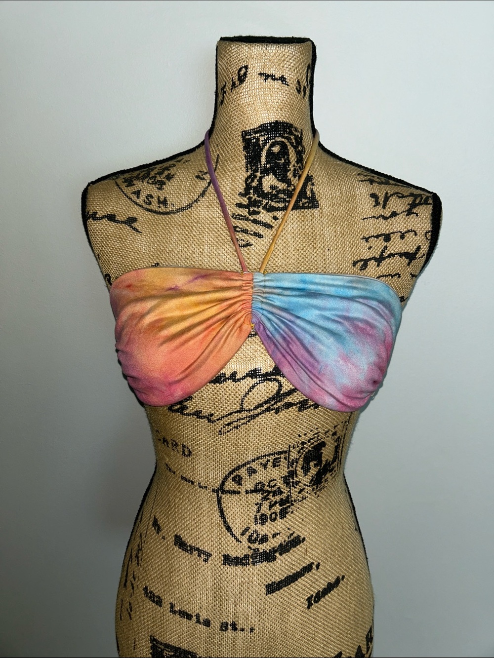 Tie-Dye Strapless Bandeau Camisole with Halter Tie - Multicolor